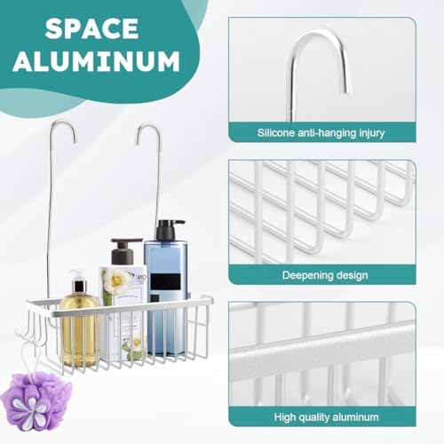 Hanging Shower Organizer with Deepened Design and Side Hooks