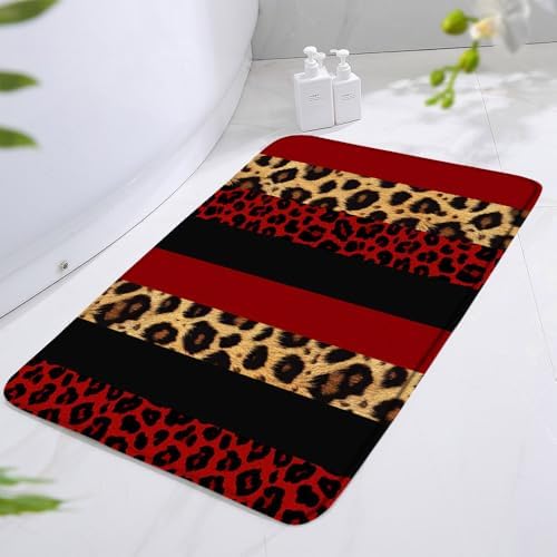 Red Leopard Print Bath Mat 16x24 Inch 1