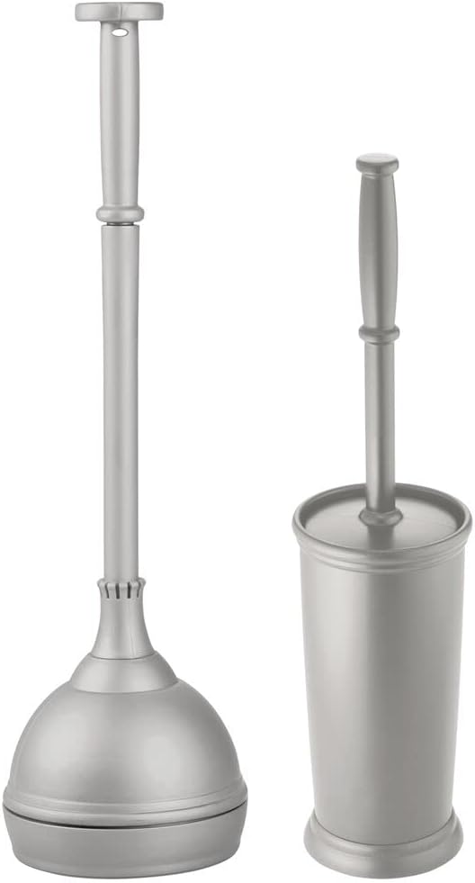 mDesign Modern Toilet Brush and Plunger Set with Holder - Gray