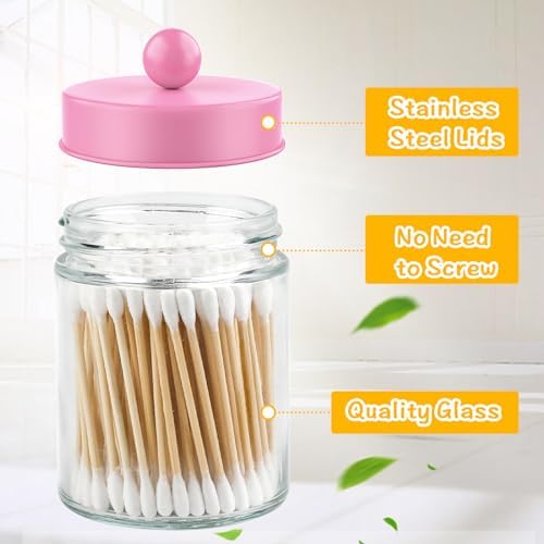 Goramio 2 Pack Pink Glass Apothecary Jars with Lids