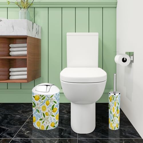 Boho Bathroom Accessory Set of 6 Pieces Yellow Lemon Fruits Floral