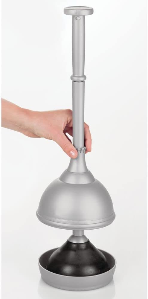 mDesign Modern Toilet Brush and Plunger Set with Holder - Gray