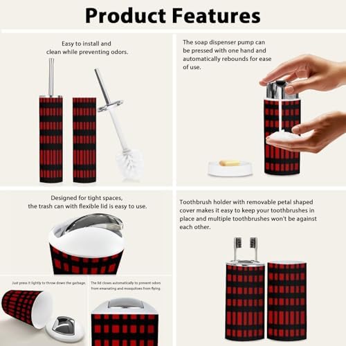 Boho 6-Piece Bathroom Accessory Set with Tartan Design