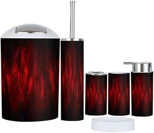 Boho Marbled Red Black Lava Stone Bathroom Accessory Set
