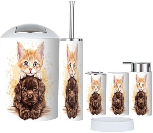 Boho Kitten Puppy Bathroom Accessory Set 6 Piece