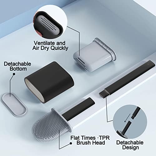 Toilet Brush and Holder Set with Anti-drip Base and No-Slip Handle