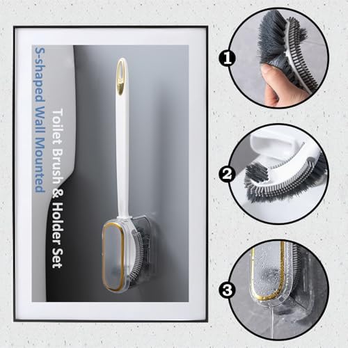 NEWBOVIK Toilet Brush and Holder Set with Deep Cleaning Brush