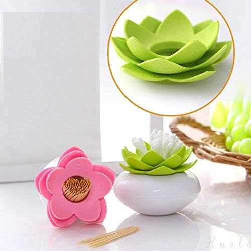 2-Pack Lotus Flowers Cotton Swab Holder Green Pink
