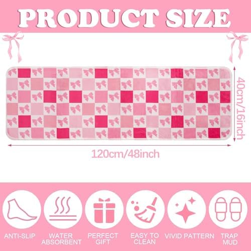 Pink Bow Bath Rug 16x48 Cozy Decor Rug