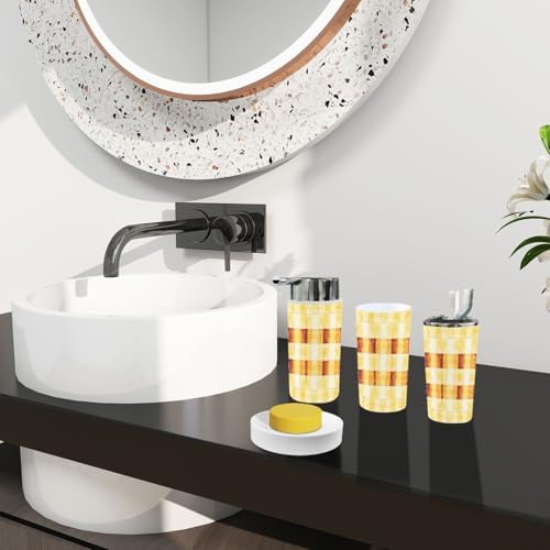 TRANQDEHOM 6-Piece Bathroom Accessory Set with Boho Check Pattern