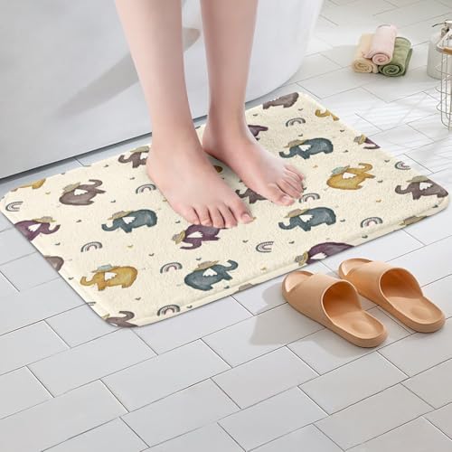 Manfei Cartoon Elephant Kids Bath Mat 16x24 Inches
