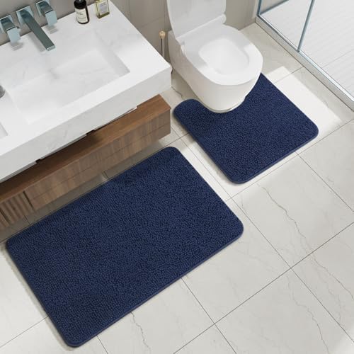 AROGAN 2 Piece Bath Rug Set - Navy Blue