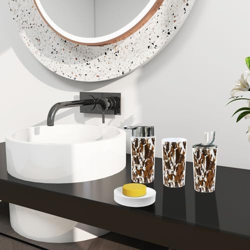 Boho Cow Leather Bathroom Accessory Set 6 Piece
