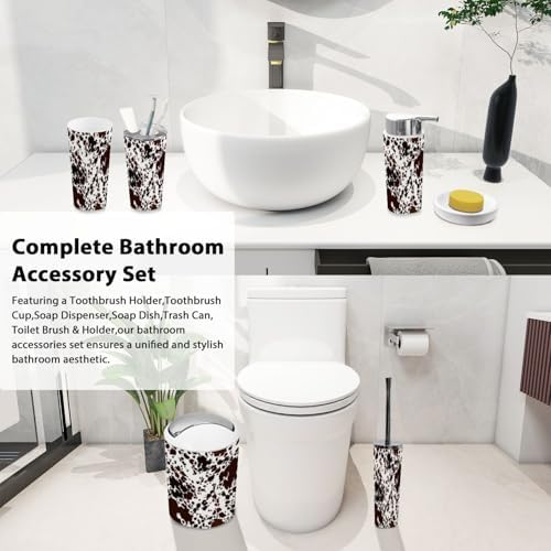 Boho Cow Skin Pattern Trash Can Accessories Set