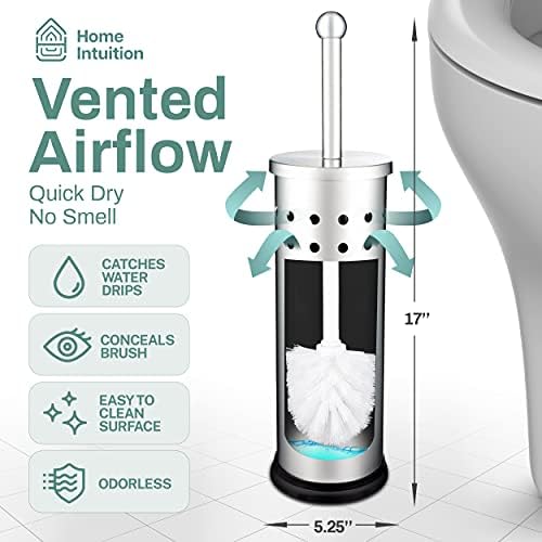 Home Intuition Modern Brushed Stainless Steel Toilet Brush Holder Set 2 Pack
