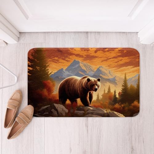 Manfei Bear Bath Rug Woodland Animal Design Non-Slip Plush
