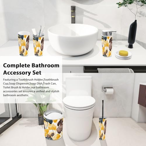 Boho Ginkgo Biloba Bathroom Accessory Set 6 Piece