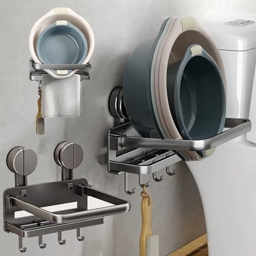 Folding Shower Suction Cup Shelf with Hook and Basin Stand
