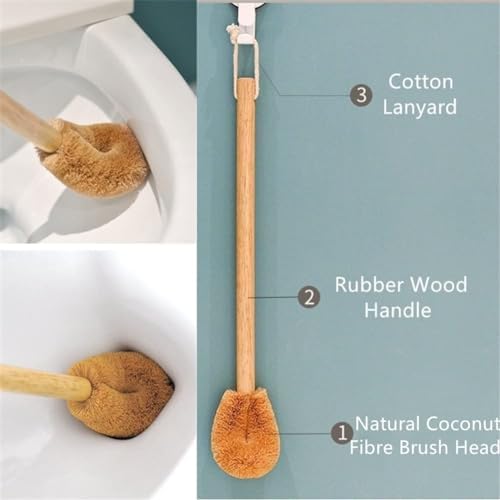 Qiny Toilet Brush 2 Pack Natural Coconut Fiber Beech Wood Handle