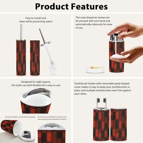 TRANQDEHOM 6-Piece Boho Plaid Bathroom Accessory Set