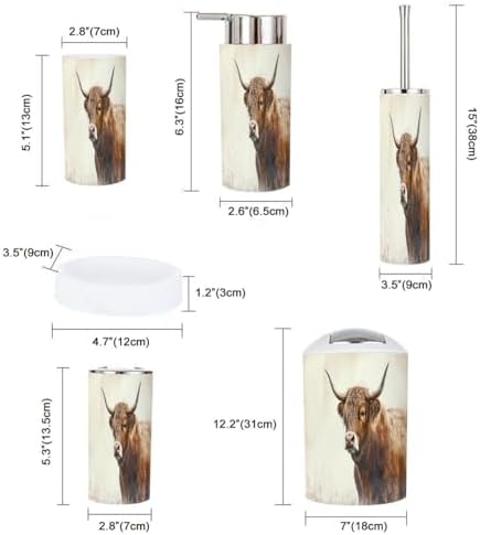 Boho Highland Cattle Bathroom Accessory Set of 6