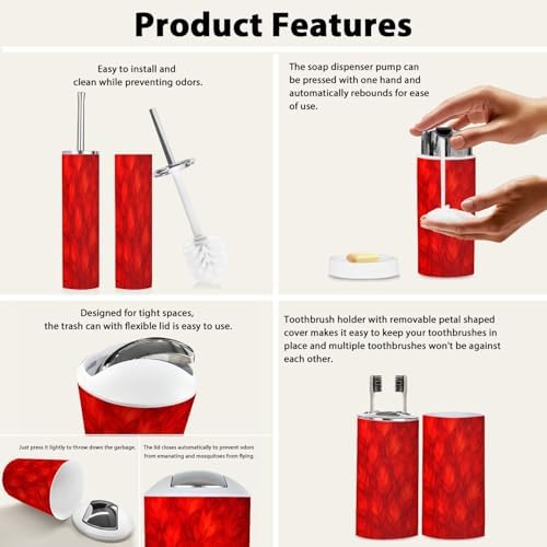 Boho Red Orange Bathroom Accessory Set 6 Piece 1