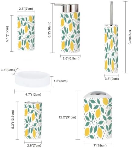 Bathroom Accessory Set 6 Piece Boho Design Lemon Print