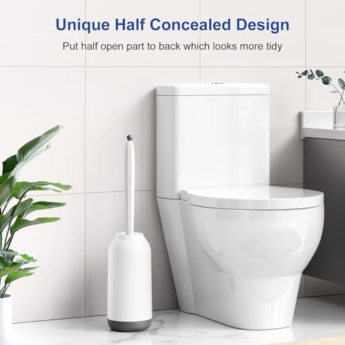 HAMITOR Toilet Brush Holder Set with Curved Bristles