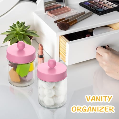 Goramio 2 Pack Pink Glass Apothecary Jars with Lids