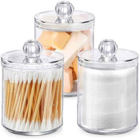 YUN-HL Qtip Holder Dispenser - 10 oz Clear Plastic Jar Set for Bathroom Vanity Storage