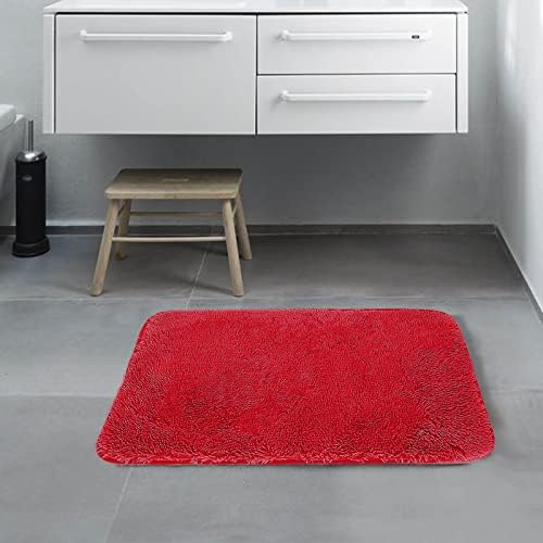 Scceatti Plush Bath Mat 24x16In Non-Slip Red Bathroom Rug