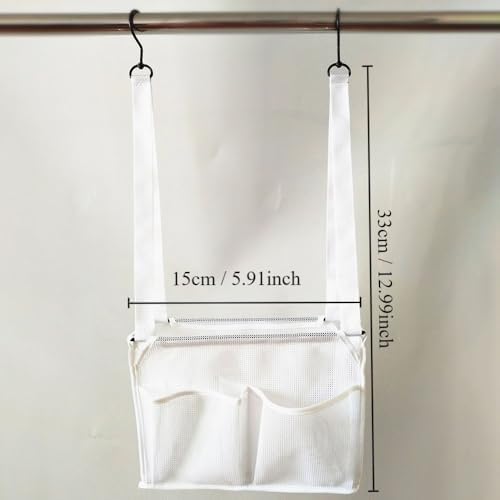 Portable Hanging Mesh Bag with 2 Hooks and 4 Pockets