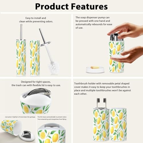 Boho Bathroom Accessory Set 6 Piece Lemon Design