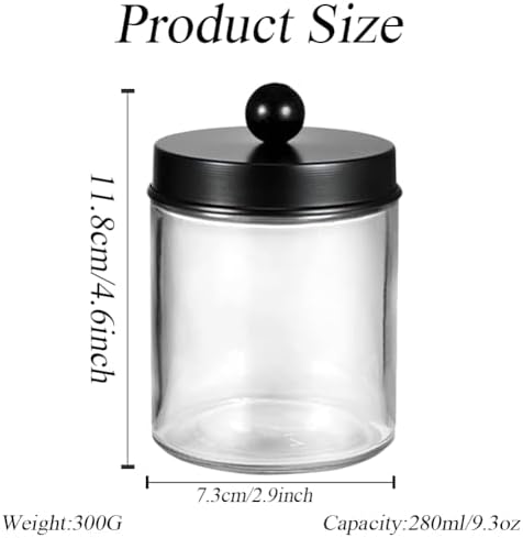 280ml Transparent Glass Jar with Black Lid Q-tip Dispenser Holder