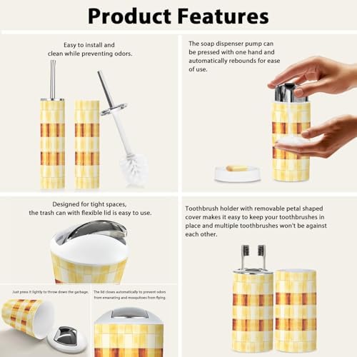 TRANQDEHOM 6-Piece Bathroom Accessory Set with Boho Check Pattern