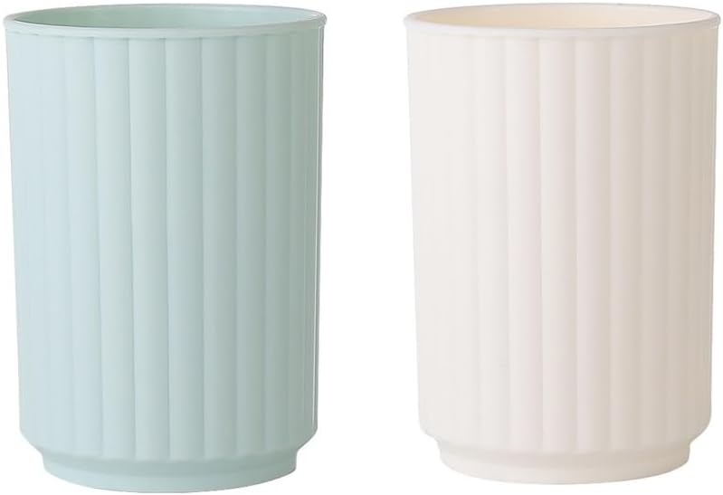 Wide Striped Toothbrush Cup 2Pcs - Reusable Bathroom Cup White Green
