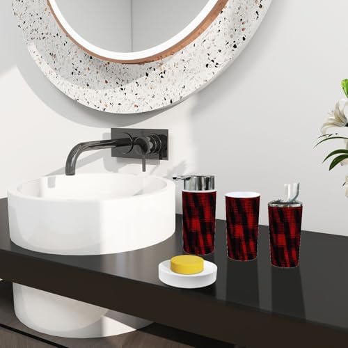 Boho Plaid Tartan Bathroom Accessories Set 6 Piece
