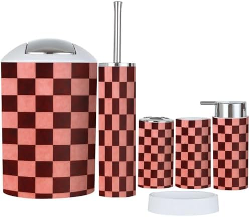 Boho Bathroom Accessory Set 6 Piece in Red and Pink