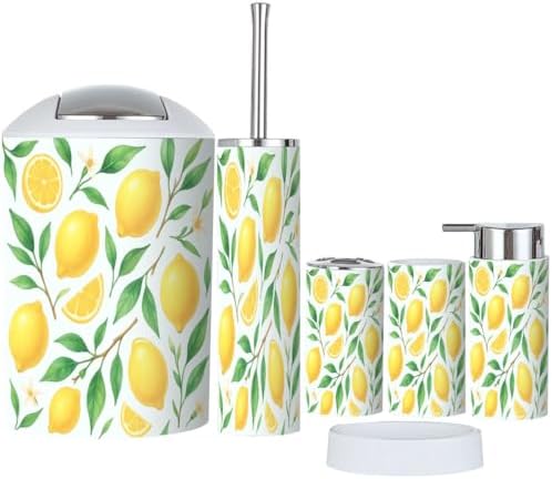 Boho Bathroom Accessory Set 6 Piece Lemon Design