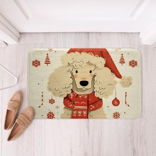 Feelyou 16x24 Christmas Dog Bath Rug with Non-Slip TPR Bottom