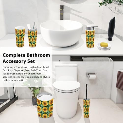 Boho Floral Sunflowers Bathroom Accessories Set 6 Piece