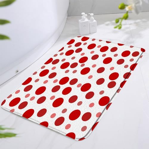 Red Polka Dot Bath Mat with Memory Foams 16x24 Inch