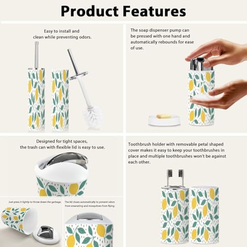 Bathroom Accessory Set 6 Piece Boho Design Lemon Print