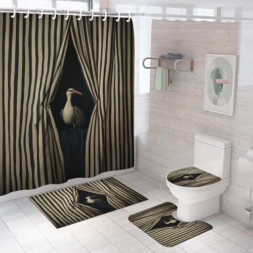 GUBIYU 4PCS Funny Animal Shower Curtain Set with Rug