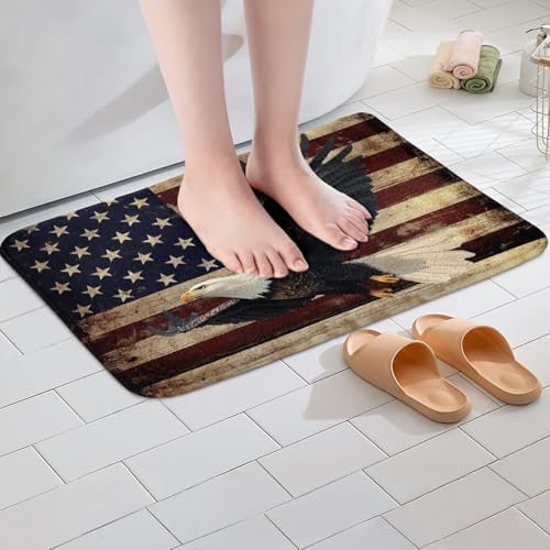 Erosebridal American Flag Bathroom Rug 16x24 Non-Slip Happy Independence Day Doormat for Home