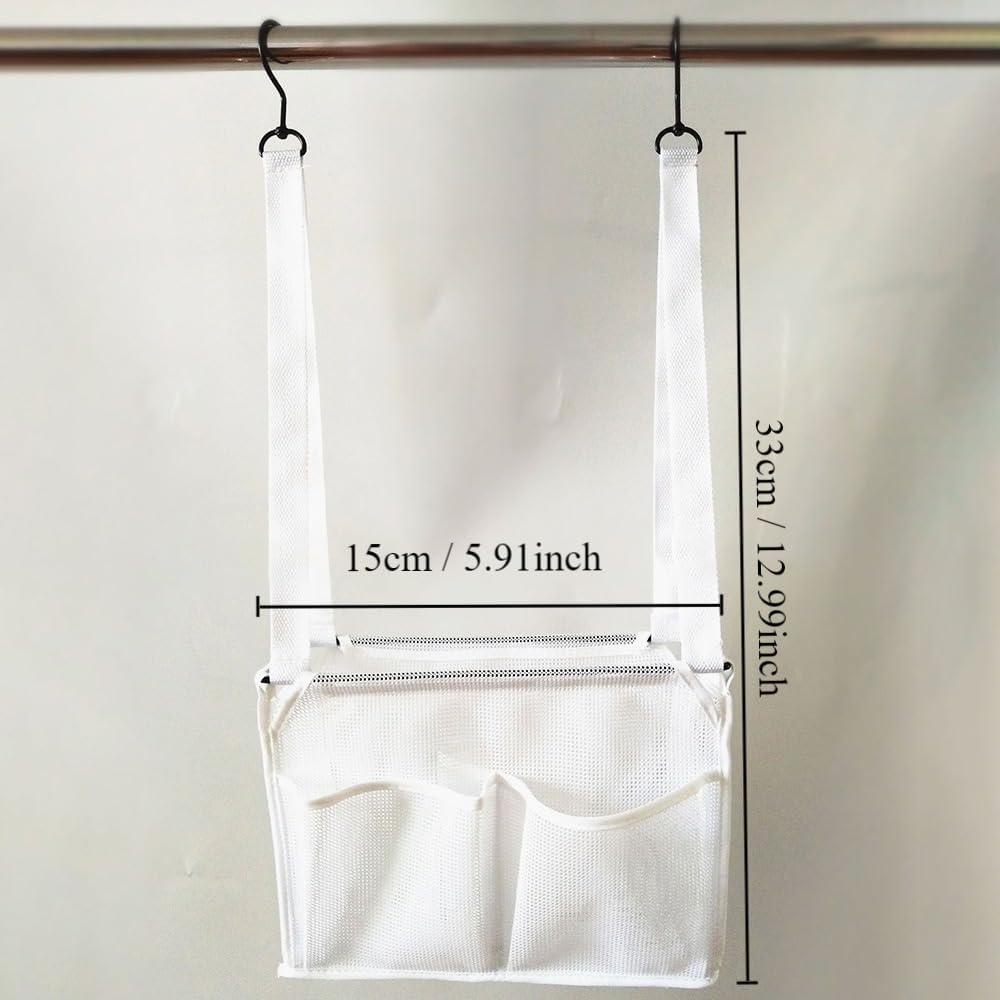 Portable Hanging Mesh Bag with 2 Hooks and 4 Pockets