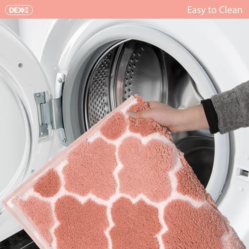DEXDE Non-Slip Bath Mat 17 x 24 Pink Microfiber Rug