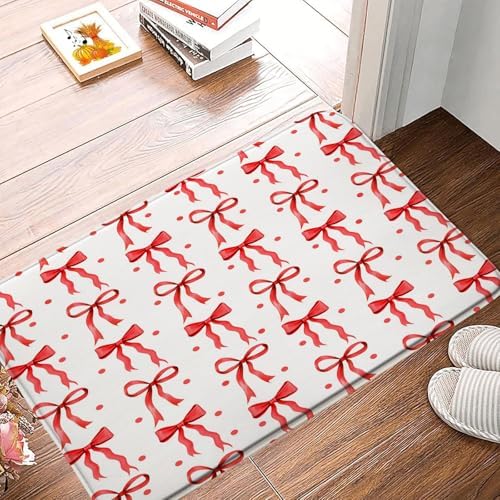 Cute Bow Bath Mat Red Polka Dot Modern Design