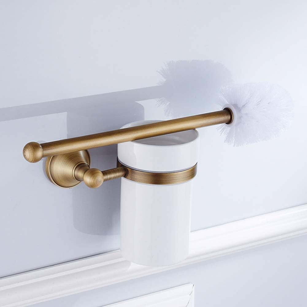 Antique Brass Toilet Brush Holder Set - Wall Mounted