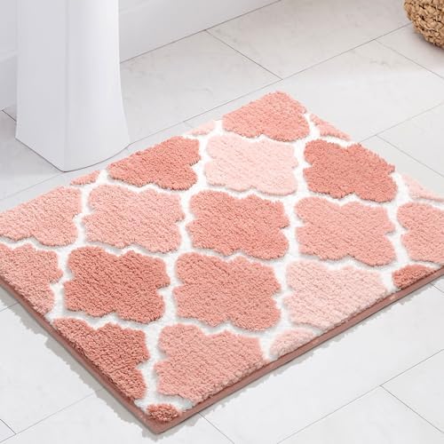 DEXDE Non-Slip Bath Mat 17 x 24 Pink Microfiber Rug